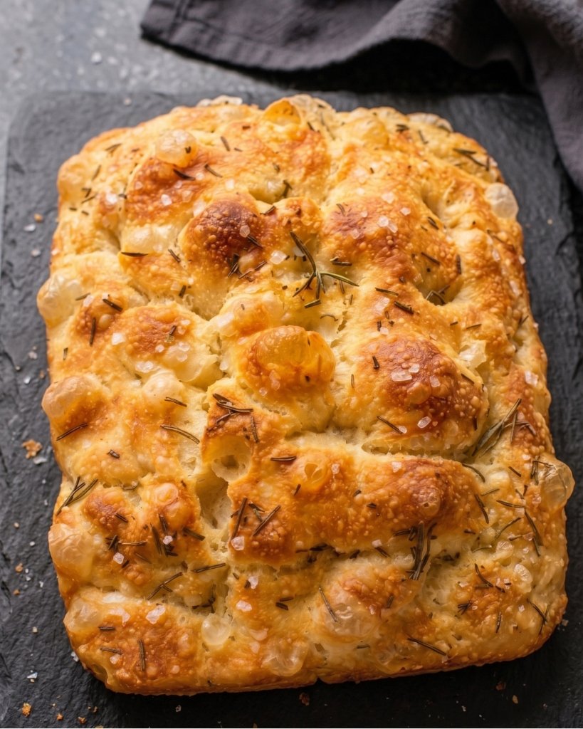 Focaccia artesanal saindo do forno