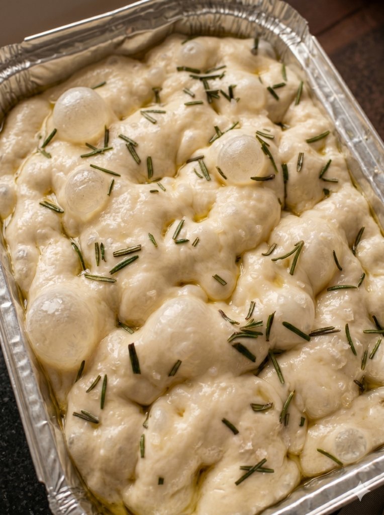 Massa de Focaccia em fermentação